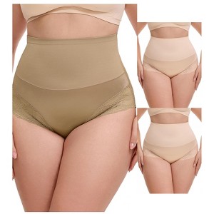 INSPIRE CHIC 3 Packs Women's Lace Trimmed Tummy Control High Waisted Soft Breathable Full Coverage Briefs - 1 of 4