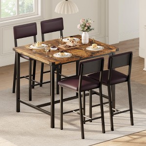 Dining Table Set for 4 w/Counter Height Table & 4 Upholstered Bar Stools, 5-Piece Kitchen Table Set with Footrest & Corner Protector - 1 of 4