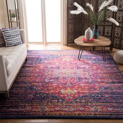 Elegant Blue/Fuchsia 9' x 12' Easy-Care Synthetic Area Rug