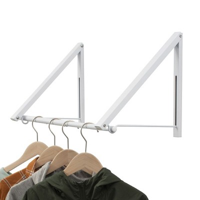 Juvale 18"-32" Extendable Folding Clothes Drying Rack, Wall Mounted Retractable Laundry Clothing Rack for Indoor & Outdoor, Metal White