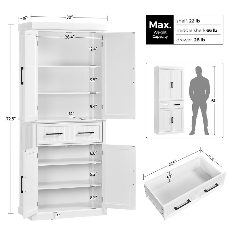 Yaheetech 72.5" H Kitchen Pantry Cabinet with Adjustable Shelves for Kitchen, Dining Room, 3 of 7
