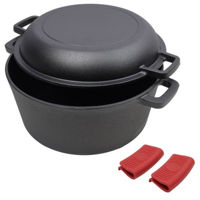 VisioGear 2-In-1 Outdoor Oven, 5 Quart Dutch Ovens with 2pcs Handel Covers, and Lid Lifter, Black, 12.5"*10.2"*6.2"