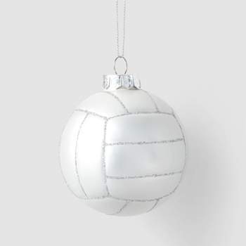 Glass Volleyball Christmas Tree Ornament White/Silver - Wondershop™