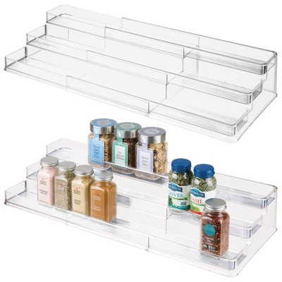 mDesign Bamboo Spice and Food 4-Tier Kitchen Shelf Storage Organizer - Clear