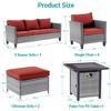 Sonkuki 8 Pieces Patio Sofa with Square Fire Pit Table and Ottomans, Wicker Conversation Couch, Light Gray Cushion - 3 of 4