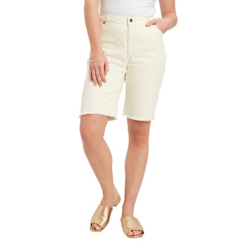 June + Vie By Roaman's Women's Plus Size Curvie Fit Denim Shorts, 10 W -  Ivory : Target