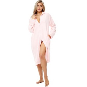 ADR Women's Zip Up Plush Long Robe, Oversized Knee Length Bathrobe with Two Way Zipper - 1 of 3