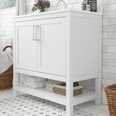 Vivien 36" White Bathroom Vanity with Carrara Marble Countertop