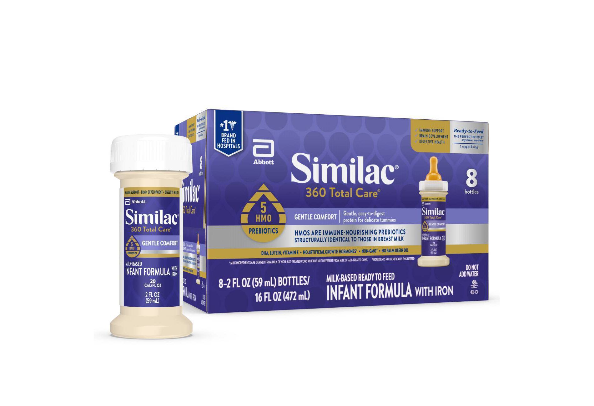 Similac Total Care Gentle Comfort Formula - 2 fl oz/8ct: Infant, Milk-Based, Brain Development, Ready to Drink