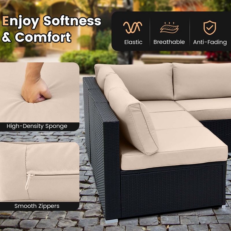 Costway 10 PCS Patio Rattan Furniture Set Outdoor Wicker Sofa Table Cushioned Seat Black/Brown, 5 of 11