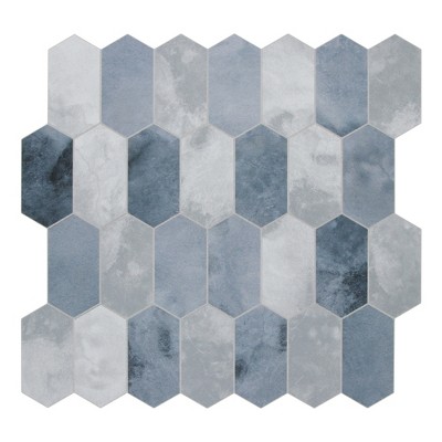 Wikineon 10-Sheet Peel & Stick Backsplash, Blue Cement Long Hexagon Self Adhesive Wall Tile, Stone Composite Mosaic for Kitchen Bathroom Fireplace