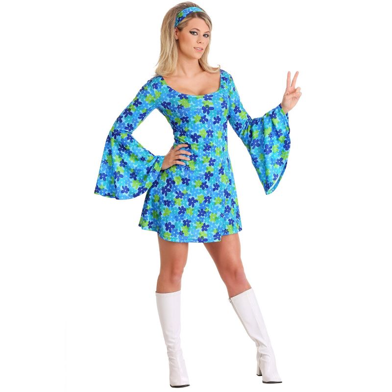 HalloweenCostumes.com 70s Wild Flower Dress Costume for Women, 1 of 4