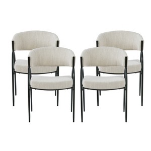 Christopher Knight Home Silas Upholstered Armrest Dining Chairs with Metal Legs (Set of 4) - 1 of 4