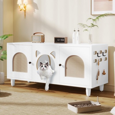 LAOTIES Hidden Cat Litter Box Enclosure,Furniture Style Cabinet With Sisal Scratching Door,Storage And Solid Wood Legs