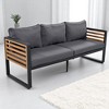 4-Piece Boho Wicker Patio Conversation Set with Acacia Wood Table, Removable Cushions, and Adjustable Feet - 3 of 4
