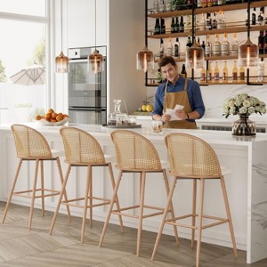 TYBOATLE Bar Stools Set, 29" Rattan Swivel Barstools with Faux Leather, Boho Mid-Century Modern Upholstered Bar Chairs for Kitchen Island - 1 of 4