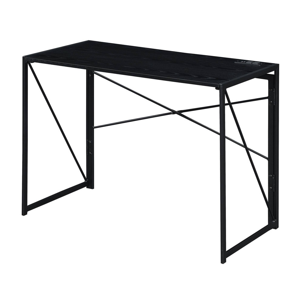 Photos - Office Desk Extra Folding Desk with Charging Station Black/Black - Breighton Home