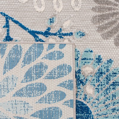 Gray and Blue Floral Synthetic Indoor/Outdoor Rug 3' x 5'
