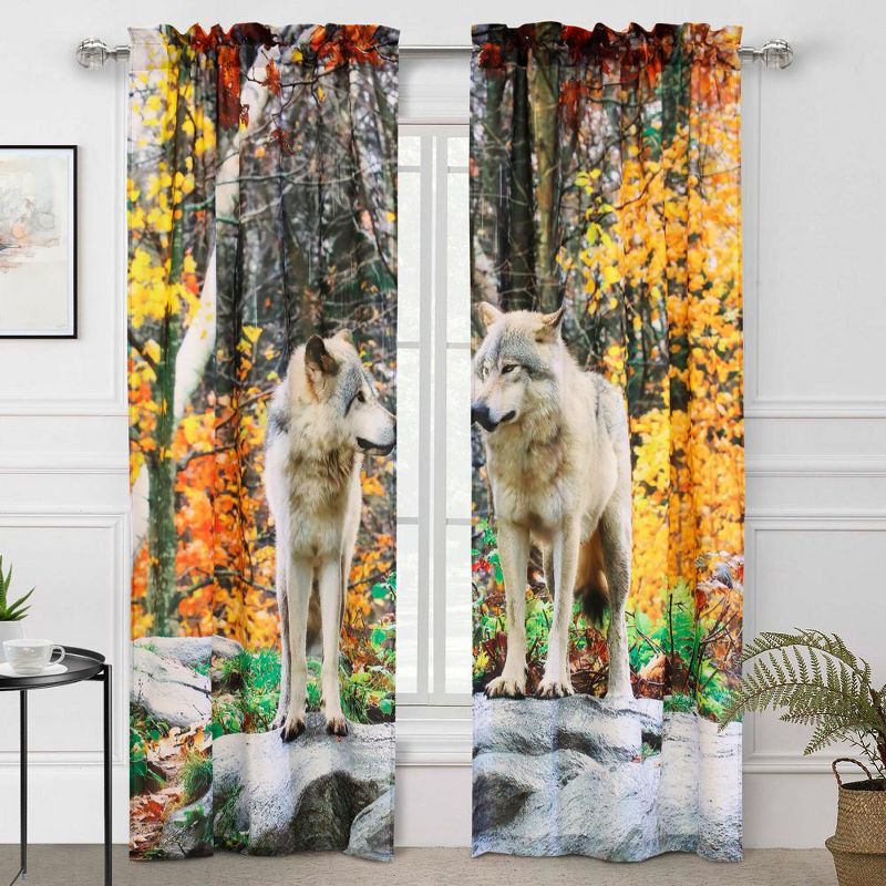 Habitat Photo Real Printed Mighty Pair of Wolves Light Filtering Pole Top Curtain Pair Each Panel 38" x 84" Multicolor, 1 of 6