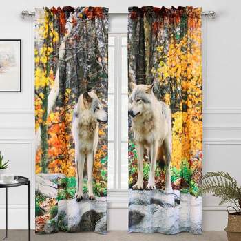 Habitat Photo Real Printed Mighty Pair of Wolves Light Filtering Pole Top Curtain Pair Each Panel 38" x 84" Multicolor