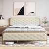 Upholstered King Size Bed Frame, Velvet Platform Bed with Button Tufted Curved Headboard, Sturdy Wooden Slats Noise Free, Gold & Beige - 2 of 4