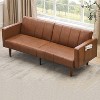 Garvee 75 Inch Futon Sofa Bed, Mid-Century Modern Futon Couch, Convertible Sleeper Sofa with Adjustable Backrest, Loveseat for Living Room, Brown - 3 of 4