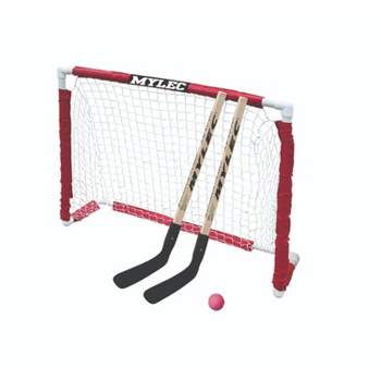 MyLec Mini Hockey Set, 1 Hockey Goal, 2 32" Hockey Sticks & 1 Soft Ball, Sleeve Netting System, PVC Tubing Net, Pre-Curved Mini Hockey Stick