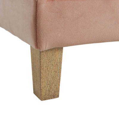 Blush Velvet Tufted Storage Bench with Rubberwood Legs