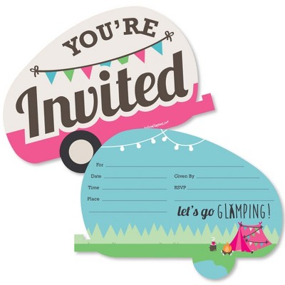 Big Dot of Happiness Let's Go Glamping - Shaped Fill-in Invitations - Camp Glamp Party or Birthday Party Invitation Cards with Envelopes - Set of 12