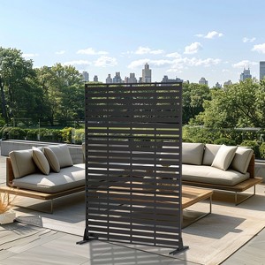PexFix 72  x 47 Inch Louvered Design Metal Privacy Screen Freestanding Outdoor Divider Panel for Patio Deck Balcony Heavy Duty Base Weatherproof Black - 1 of 4