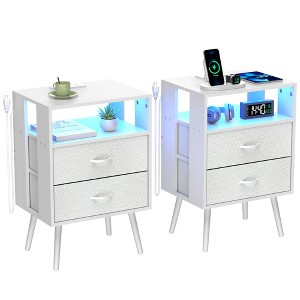 KTMBDW Set of 2 Mid Century Nightstand with Charging Station, End Table Modern Side Table with Fabric Drawer for Home Bedroom Living Room - 1 of 4