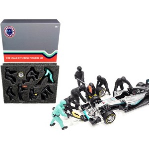 Formula One F1 Pit Crew 7 Figurine Set Team Black for 1/18 Scale Models by American Diorama - 1 of 3