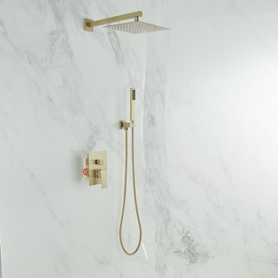 Brushed Gold Stainless Steel Wall Mounted Rain Shower System