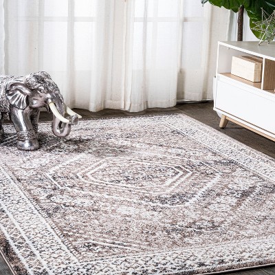 Modern Boho Medallion Washable Rug in Brown/Ivory - 3x5 Feet