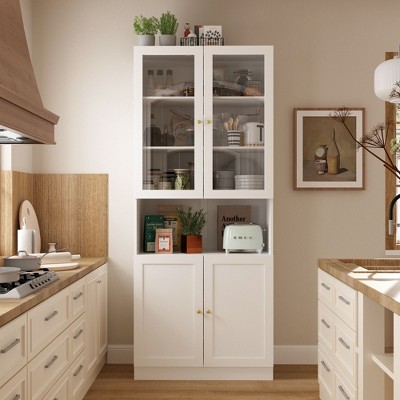 FUFU&GAGA Vertical Multifunctional Bookcase Four Door Storage Cabinet Display Cabinet White
