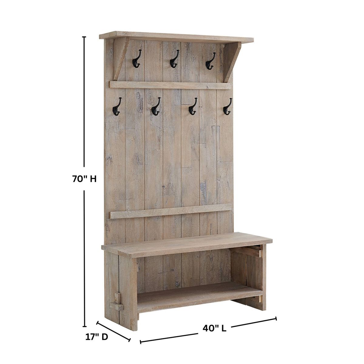 70" Hall Tree Driftwood - Alaterre Furniture - thumbnail 4