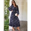 Women's Bohemian Floral Print Maxi Dress - V-Neck Long Sleeve Wedding Guest Gown, Flowy Beach Dress - 3 of 4