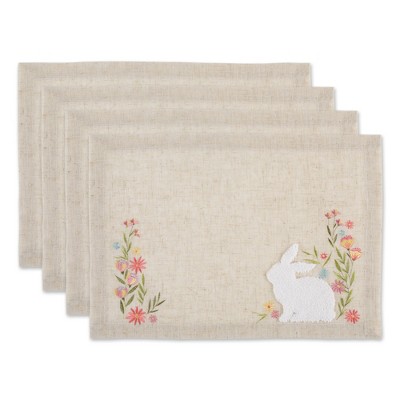 Spring Meadow Embroidered Beige Linen and Polyester Placemats Set of 4