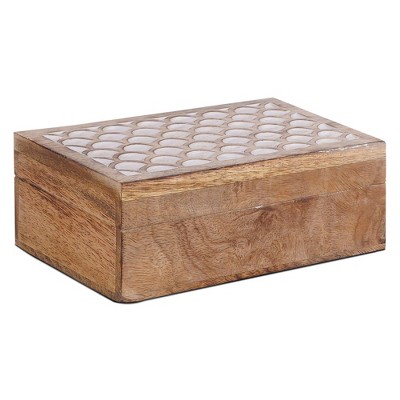 Mela Artisans Carved Scallop Handcrafted Box in Burnt White Finish - Medium
