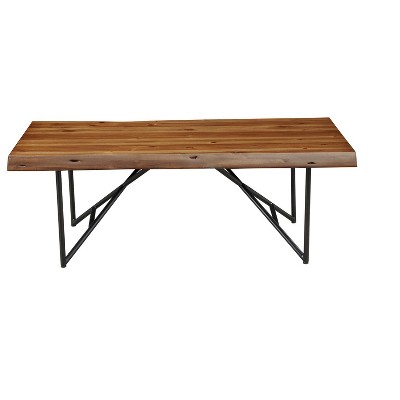 Transitional Industrial Acacia Wood Coffee Table with Metal Legs