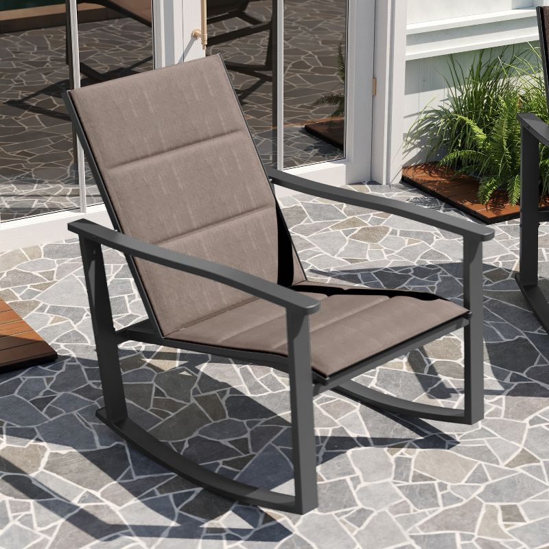 Merrick Lane Set of 2 Flex Comfort Outdoor Rocking Chairs with Steel Frames, 4 of 12