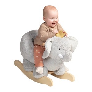 Manhattan Toy Plush Elephant Wooden Rocking Toy with Crown, Adjustable Seat Belt and Wooden Hand Grips - 1 of 4