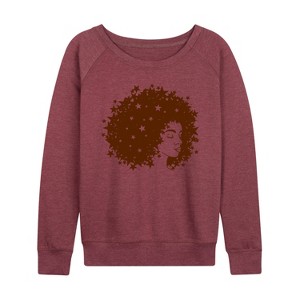 Women's - Instant Message - Starry Afro Woman Lightweight French Terry Wide Neck Long Sleeve Graphic Shirt - 1 of 4
