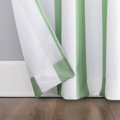 Spa Green Striped Polyester Blackout Grommet Curtain Panel