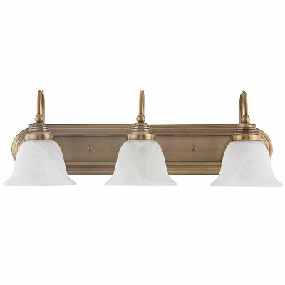 Belmont Antique Brass 3-Light Vanity with White Alabaster Glass