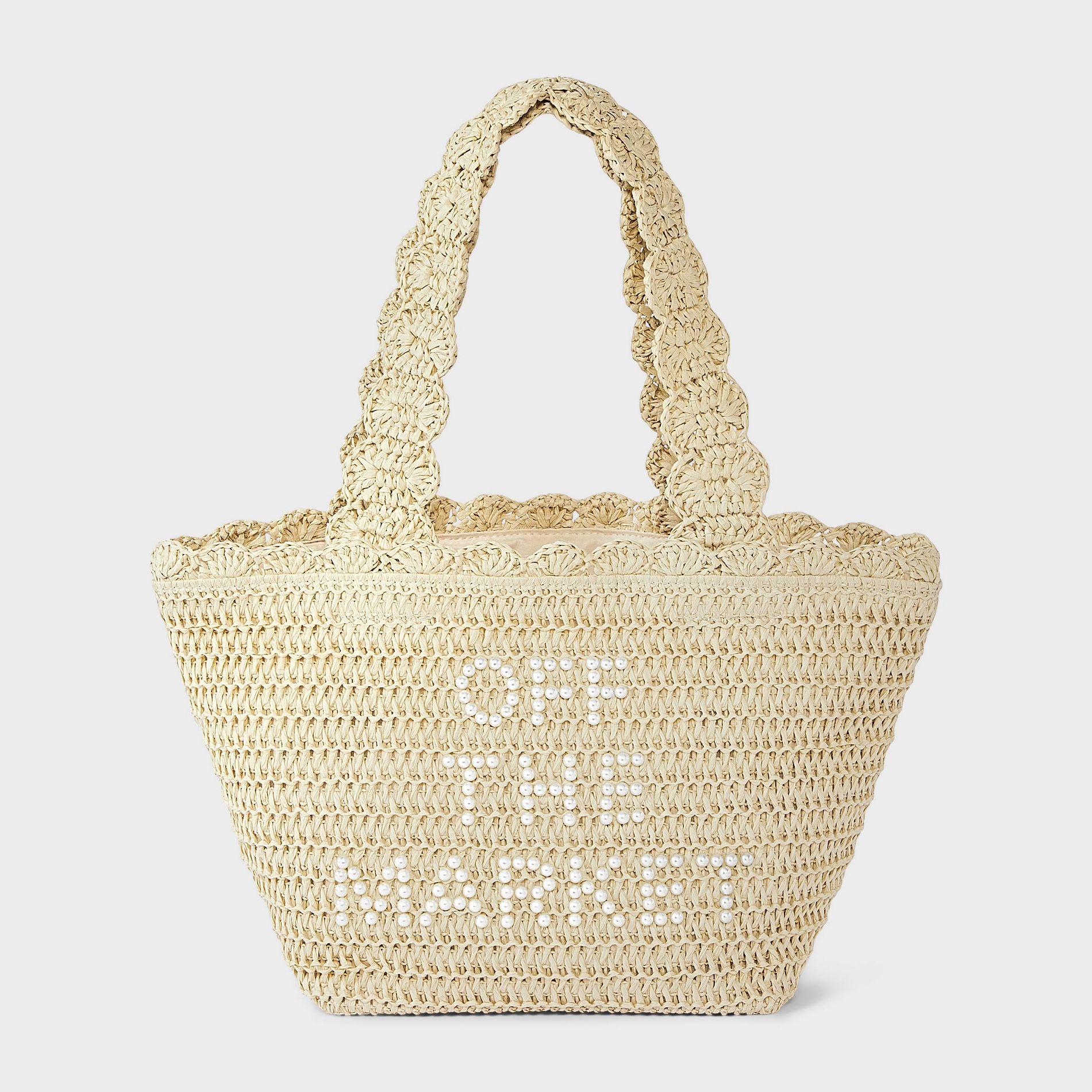 Straw Embellished Bridal Tote Bag - A New Day™ Natural
