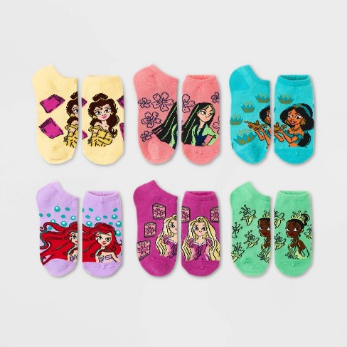 Disney Princess Girls 6 pack Quarter Style Socks Set (Medium (6-8),  Princess Stripes Quarter) 