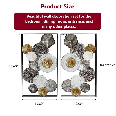 Set of 2 Multi-Color Abstract Metal Flower Wall Art Panels