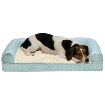 FurHaven Plush Fur & Diamond Print Nest-Top Full Support Orthopedic Foam Sofa Dog Bed