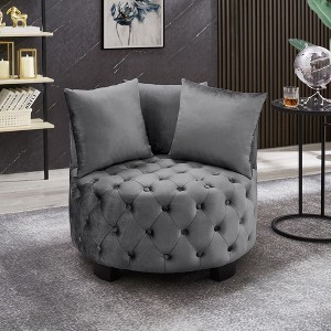 30.5" Velvet Upholstered Tufted Accent Leisure Chair with Round Back and 3 Cushions, Contemporary Club Chair for Living Room - 1 of 4